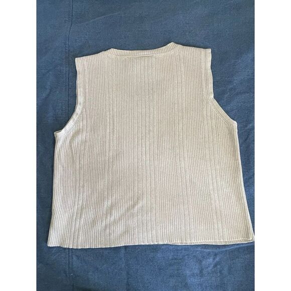 VTG Liz Claiborne Sweatervest Womens LG Beige Knit Preppy Sporty 90s Neutral - Picture 3 of 5